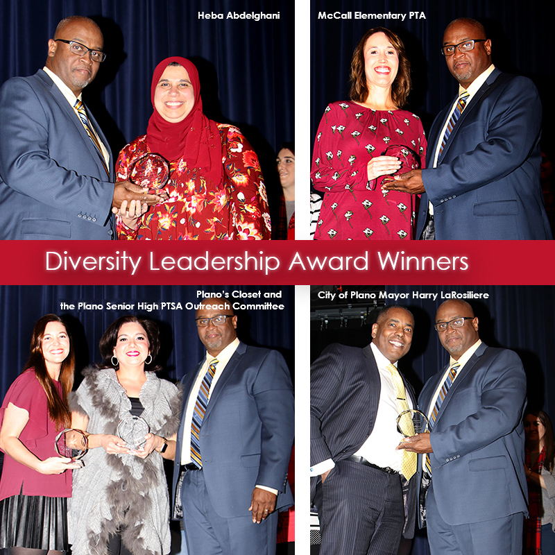 Diversity Leadership Award Winners with trophies 